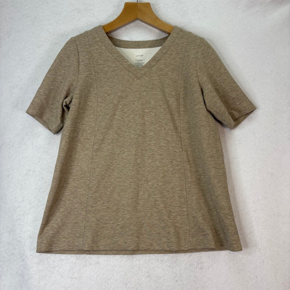 J. Jill PureJill Double Knit Seamed Tunic Womens‎ Mp Beige V-Neck Short Sleeve